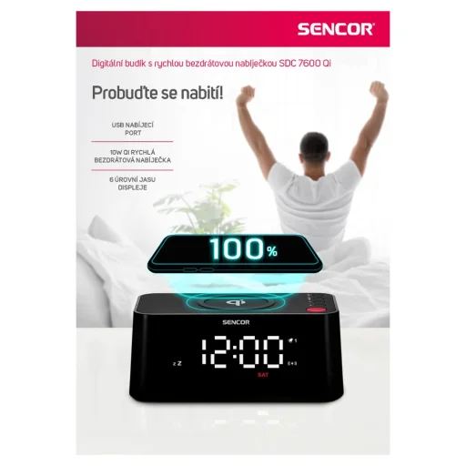 SENCOR SDC 7600 Qi digitális ébresztőóra vezeték nélküli 10 W gyorstöltővel - 9