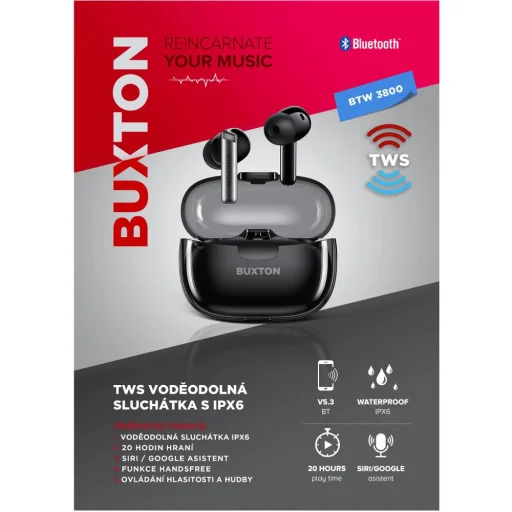 BUXTON BTW 3800 Black TWS bezdrôtové slúchadlá s vodoodolnosťou IPX6 - 4