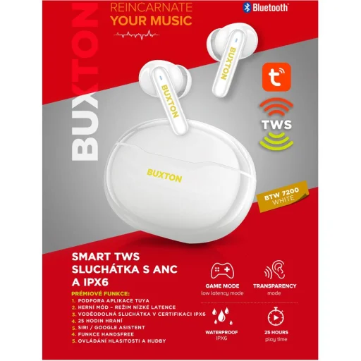 BUXTON BTW 7200 White Tuya TWS vezeték nélküli fülhallgató töltőtokkal, ANC, IPX6 - 4