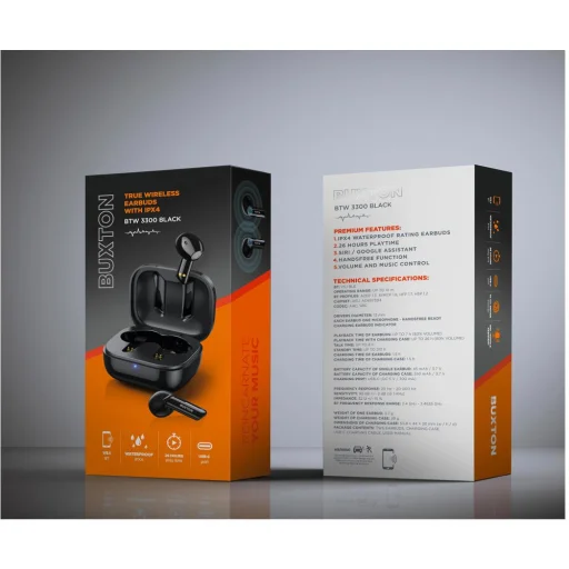 Buxton BTW 3300 Black TWS Bluetooth fülhallgató IPX6 töltőtokkal - 6