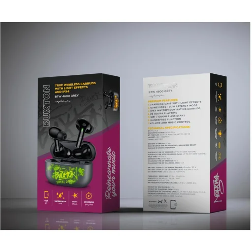 Buxton BTW 4600 Grey TWS Bluetooth slúchadlá s nabíjacím puzdrom, sivé - 6