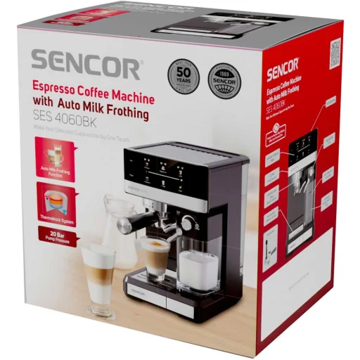 SENCOR SES 4060BK félautomata eszpresszó kávéfőző automatikus tejhabosítóval, 20 bar, 1,8 l, fekete - 20