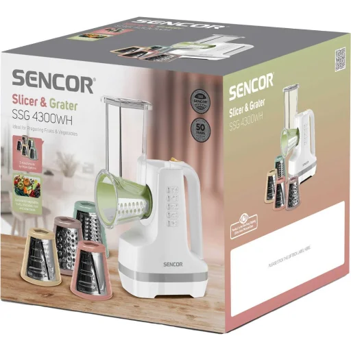 SENCOR SSG 4300WH elektromos zöldség- és gyümölcsszeletelő és reszelő, 150 W, fehér - 9