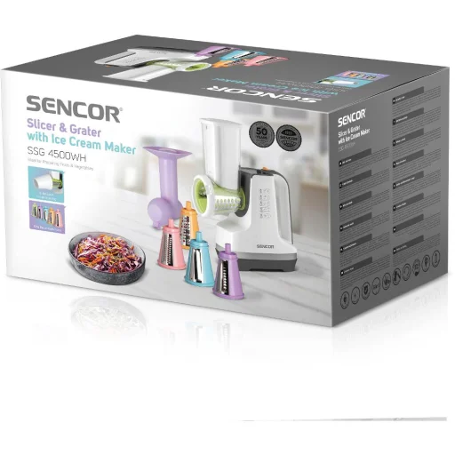 SENCOR SSG 4500WH elektromos zöldség- és gyümölcsszeletelő 5 cserélhető tartozékkal, fehér - 17
