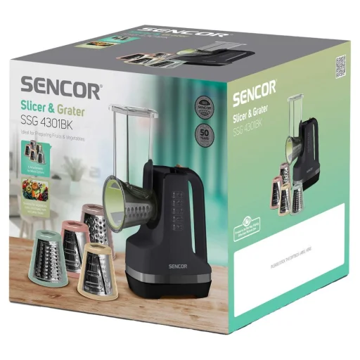 SENCOR SSG 4301BK elektromos zöldség- és gyümölcsszeletelő, reszelő 5 cserélhető tartozékkal, 150 W, fekete - 9