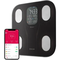SENCOR SBS 9002BK okos fitnesz személymérleg Bluetooth kapcsolattal, fekete
