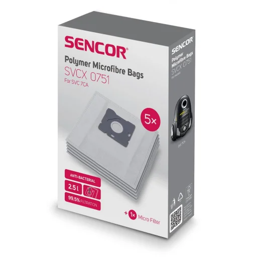 SENCOR SVCX 0751 mikroszálas porszívó porzsák SVC 7 készülékekhez, 5 db + mikro szűrő, 2,5 l - 2