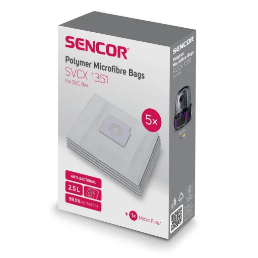SENCOR SVCX 1351 mikro szálas porzsák SVC 8 porszívóhoz, 5 db + 1 mikro szűrő - 2