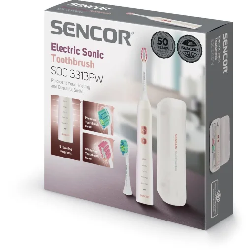 SENCOR SOC 3313PW szónikus fogkefe utazótokkal és UV sterilizátorral, 2 fogkefefejjel - 11