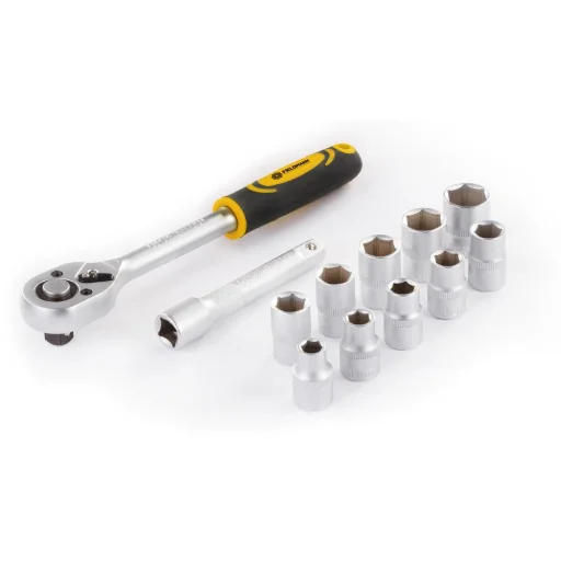 FIELDMANN FDN 1060 12 részes 1/2" racsnis dugókulcs készlet 10–21 mm, hosszabbítóval, műanyag kofferben - 1