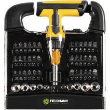 FIELDMANN FDS 1021-48R 48 részes csavarhúzóbit készlet T-csavarhúzóval és mágneses hosszabbítóval, átlátszó dobozban