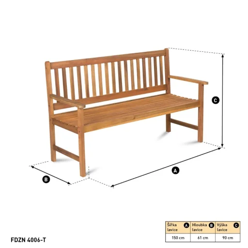 FIELDMANN FDZN 4006-T összecsukható 3 személyes akácfa kerti pad 150 x 61 x 90 cm - 2