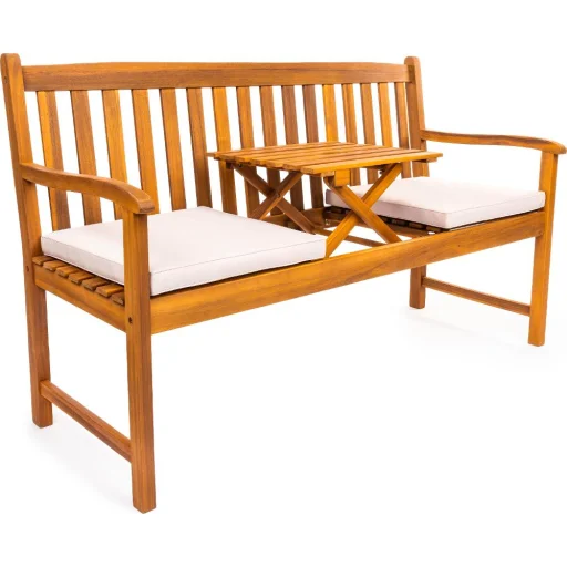 FIELDMANN FDZN 4020-T háromüléses akácfa kerti pad beépített asztallal, 150 x 62 x 91 cm - 1
