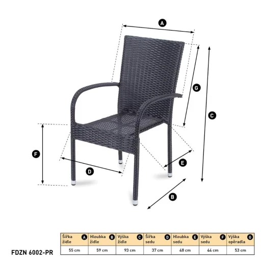 FIELDMANN FDZN 6002-PR polyrattan kerti szék, fekete, 55 x 59 x 93 cm, 1 db - 2
