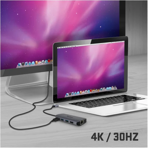 YENKEE YTC 081 USB-C 8 az 1-ben multiport hub, 4K HDMI, 100 W Power Delivery, Ethernet, ezüst/alumínium - 9