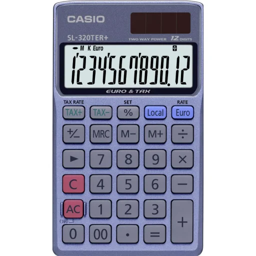 CASIO SL-320TER+ zsebszámológép, 12 számjegyes, kettős áramellátás, puha tok - 1