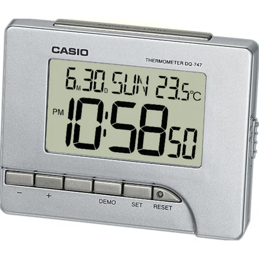 CASIO DQ-747-8EF digitális ébresztőóra hőmérővel, ezüst - 1