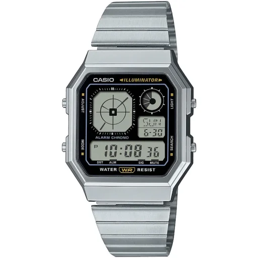 Casio A130WE-1AEF unisex digitálne náramkové hodinky 33,9 mm strieborno-čierne - 1