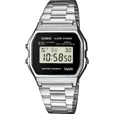 CASIO A158WEA-1EF unisex digitális karóra 36,8 mm ezüst szíjjal, fekete számlappal