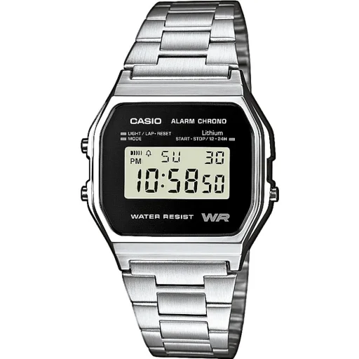 CASIO A158WEA-1EF unisex digitális karóra 36,8 mm ezüst szíjjal, fekete számlappal - 1
