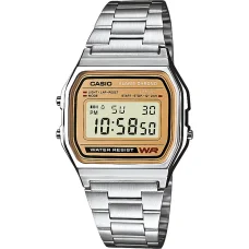 CASIO A158WEA-9EF unisex digitális karóra 36,8 mm ezüst nemesacél szíjjal, barna számlappal