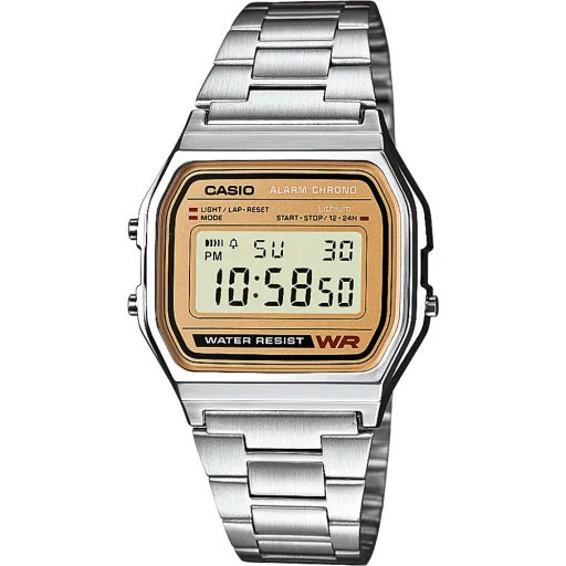 CASIO A158WEA-9EF unisex digitális karóra 36,8 mm ezüst nemesacél szíjjal, barna számlappal - 1