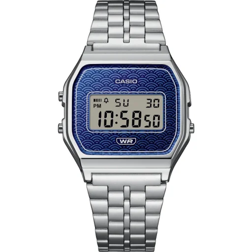 Casio A159WEVJ-2ER unisex digitális karóra 36,8 mm ezüst tok és szíj kék számlappal - 2