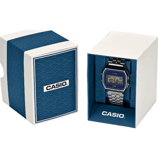 Casio A159WEVJ-2ER unisex digitális karóra 36,8 mm ezüst tok és szíj kék számlappal - 3