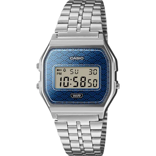 Casio A159WEVJ-2ER unisex digitális karóra 36,8 mm ezüst tok és szíj kék számlappal - 1