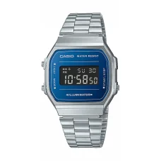 CASIO A168WEM-2BEF Unisex digitális karóra 38,6 mm ezüst színű tok és szíj, kék számlap