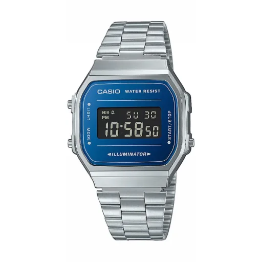 CASIO A168WEM-2BEF Unisex digitális karóra 38,6 mm ezüst színű tok és szíj, kék számlap - 1