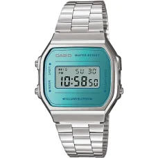 CASIO A168WEM-2EF unisex digitális karóra 38,6 mm ezüst szíjjal, zöld számlappal