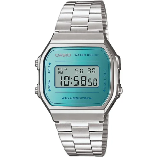 CASIO A168WEM-2EF unisex digitális karóra 38,6 mm ezüst szíjjal, zöld számlappal - 1