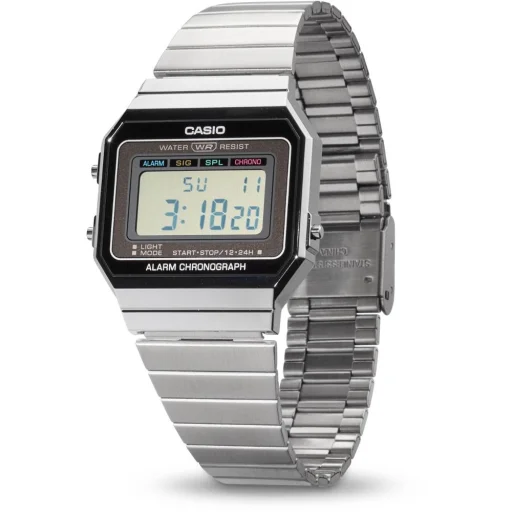 CASIO A700WE-1AEF unisex digitális karóra 37,4 mm ezüst nemesacél csattal - 2