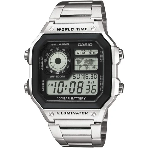 CASIO AE-1200WHD-1AVEF pánske digitálne hodinky 42,1 mm so strieborným remienkom z ušľachtilej ocele - 1