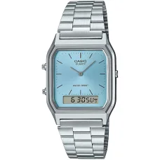 CASIO AQ-230A-2A1MQYES pánske ana-digi hodinky so strieborným remienkom, modrým ciferníkom, 27,8 mm