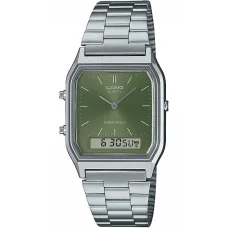 Pánske ana-digi hodinky CASIO AQ-230A-3AMQYES so zeleným ciferníkom a strieborným remienkom, 27,8 mm