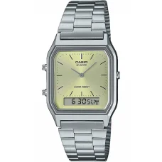 Pánske ana-digi hodinky Casio AQ-230A-9AMQYES 27,8 mm so strieborným remienkom, so žltým ciferníkom