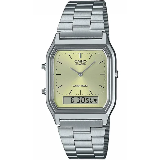 Pánske ana-digi hodinky Casio AQ-230A-9AMQYES 27,8 mm so strieborným remienkom, so žltým ciferníkom - 1