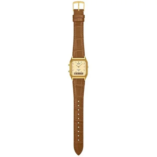 Casio AQ-230EGL-9AEF pánske ana-digi hodinky s hnedým koženým remienkom a zlatým ciferníkom - 2