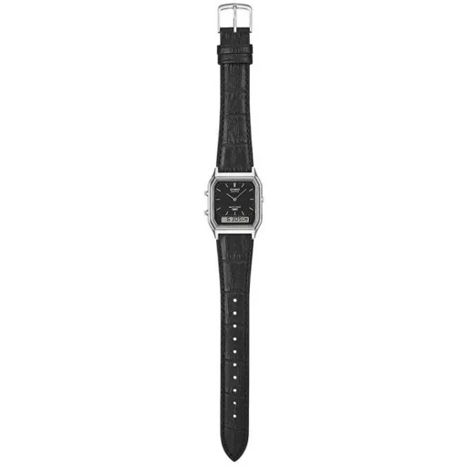 Pánske ana-digi hodinky Casio AQ-230EL-1AEF s čiernym koženým remienkom, 27,8 mm - 2