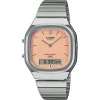 Casio AQ-240E-4AEF pánske ana-digi hodinky 35,8 mm s oranžovým ciferníkom, so strieborným remienkom thumbnail