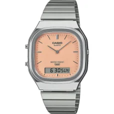 Casio AQ-240E-4AEF pánske ana-digi hodinky 35,8 mm s oranžovým ciferníkom, so strieborným remienkom
