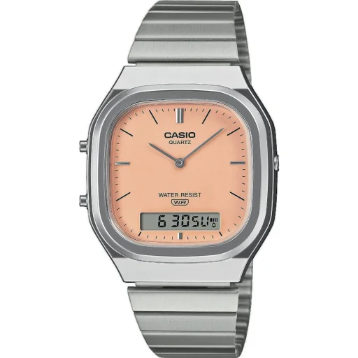 Casio AQ-240E-4AEF pánske ana-digi hodinky 35,8 mm s oranžovým ciferníkom, so strieborným remienkom - 1
