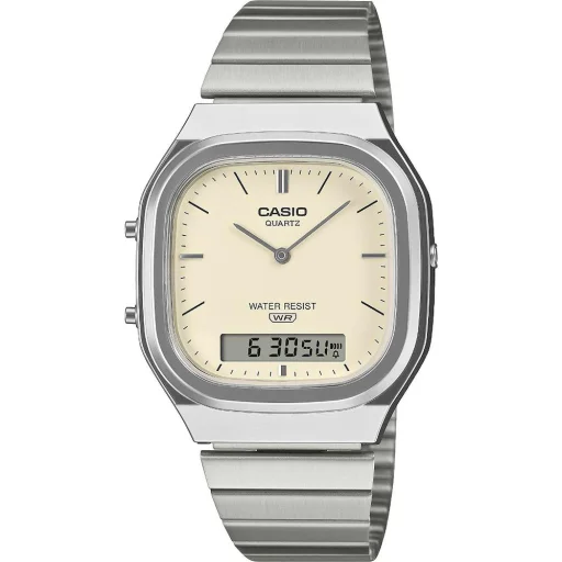 Pánske ana-digi hodinky Casio AQ-240E-7A2EF 35,8 mm v striebornej farbe so žltým ciferníkom - 1