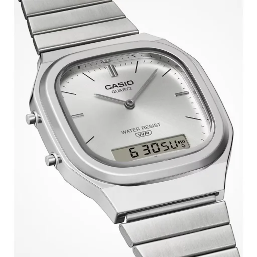Pánske ana-digi hodinky Casio AQ-240E-7AEF v striebornej farbe, 35,8 mm - 2