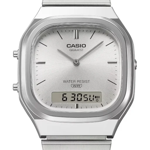 Pánske ana-digi hodinky Casio AQ-240E-7AEF v striebornej farbe, 35,8 mm - 3