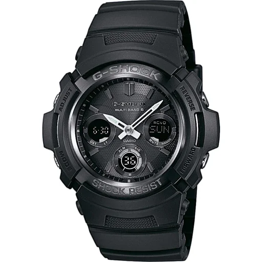 Pánske ana-digi rádiovo riadené solárne náramkové hodinky CASIO AWG-M100B-1AER, 46 mm, čierne - 1