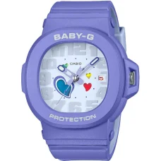 Casio BGA-10-6AER női karóra, 42,1 mm, lila műanyag tok és szíj, fehér analóg számlap