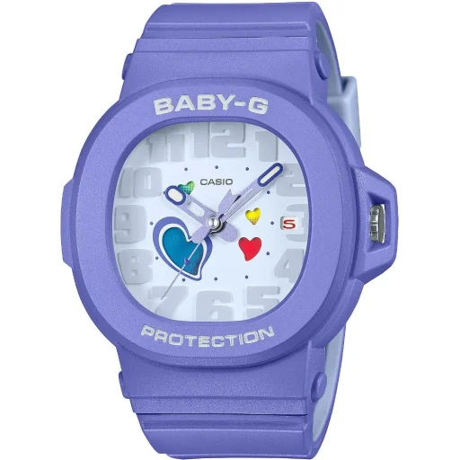 Casio BGA-10-6AER női karóra, 42,1 mm, lila műanyag tok és szíj, fehér analóg számlap - 1